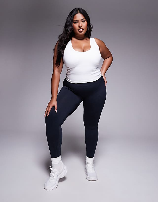 Asos 4505 Curve Smooth Seamless V Neck Vest With Inner Bra In Parchment