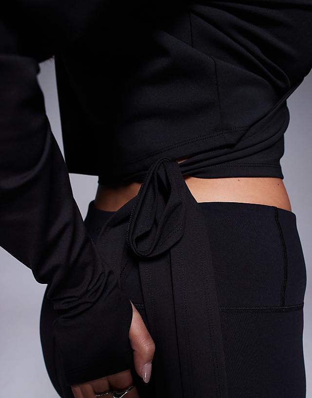 Asos 4505 Curve Soft Touch Ballet Wrap Long Sleeve Top In Black