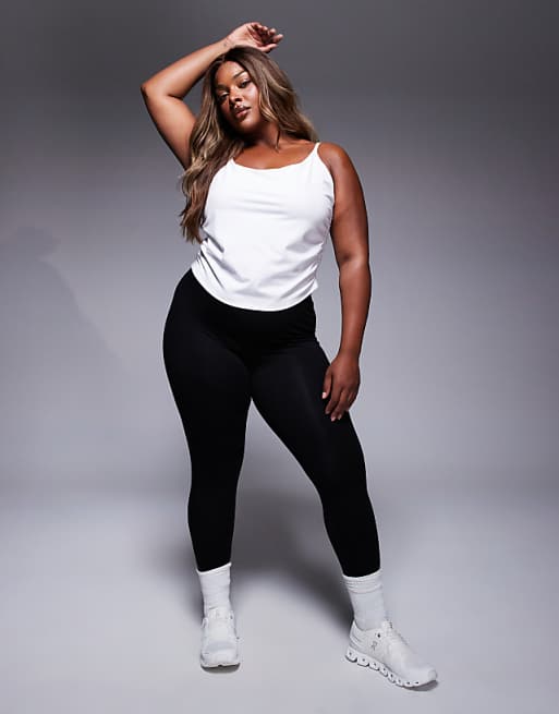 Asos 4505 Curve Soft Touch Cami With Ruched Side And Inner Bra In White