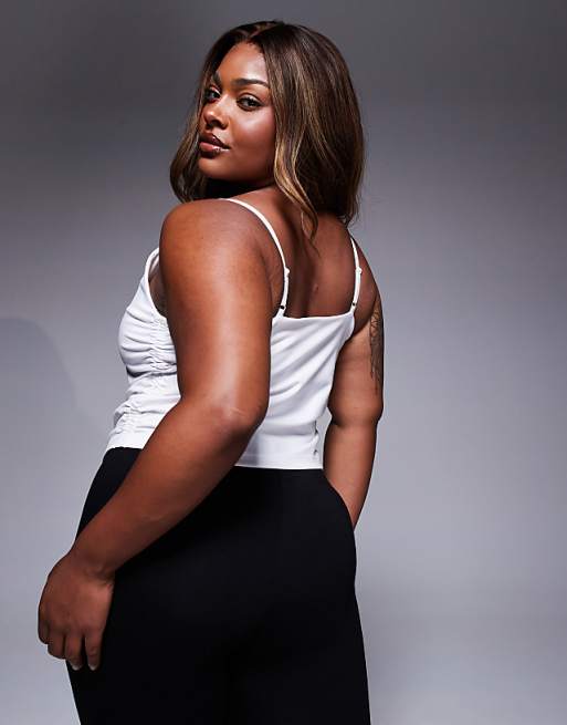 Asos 4505 Curve Soft Touch Cami With Ruched Side And Inner Bra In White