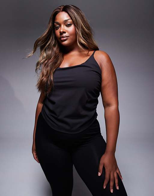 asos 4505 Curve soft touch cami with ruched side and inner bra in black
