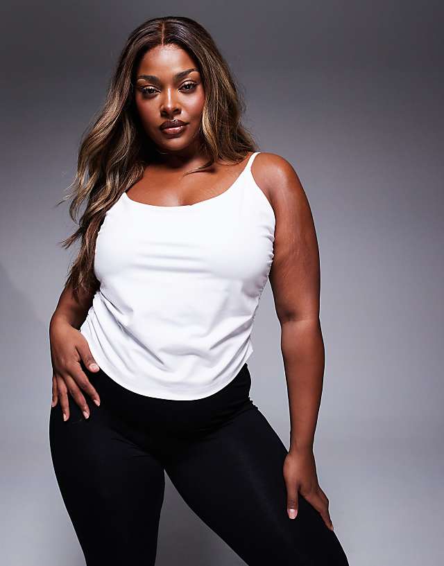 asos 4505 Curve soft touch cami with ruched side and inner bra in white