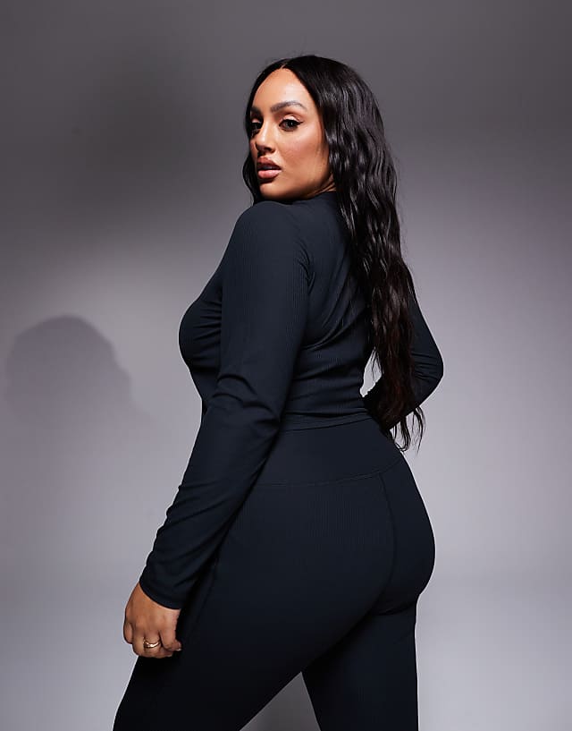 Asos 4505 Curve Soft Touch Rib Cropped Long Sleeve In Black
