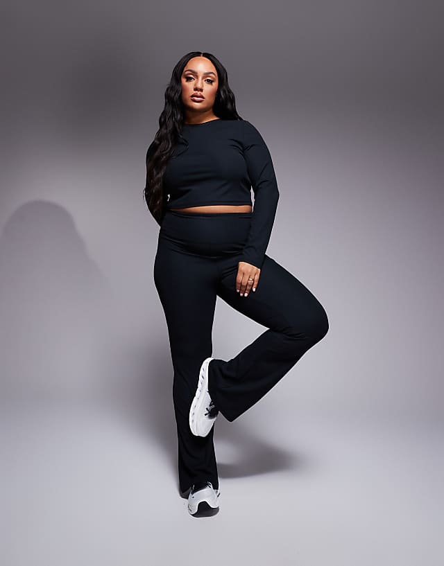 asos 4505 Curve soft touch rib cropped long sleeve in black