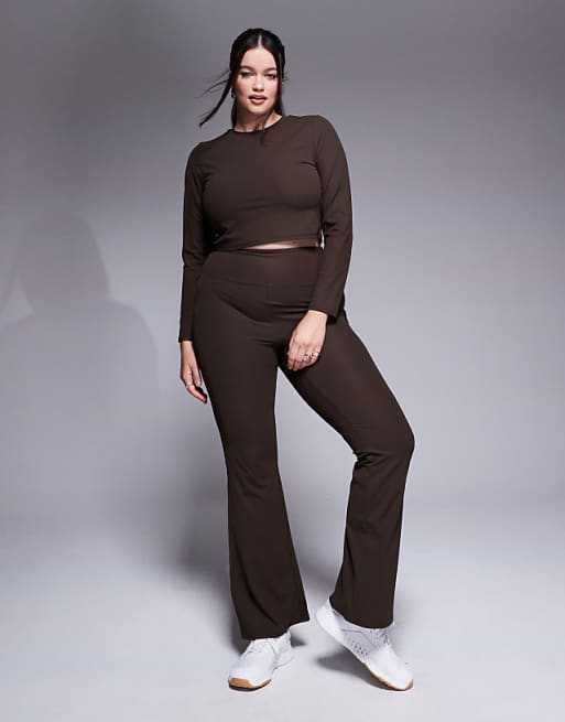 asos 4505 Curve soft touch rib performance set in truffle