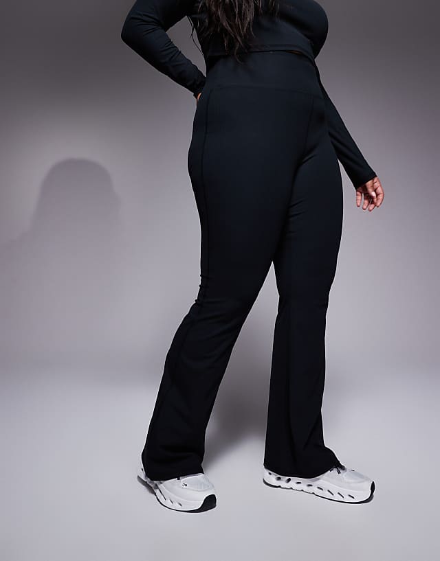 Asos 4505 Curve Soft Touch Rib Wide Leg Dance Pant In Black