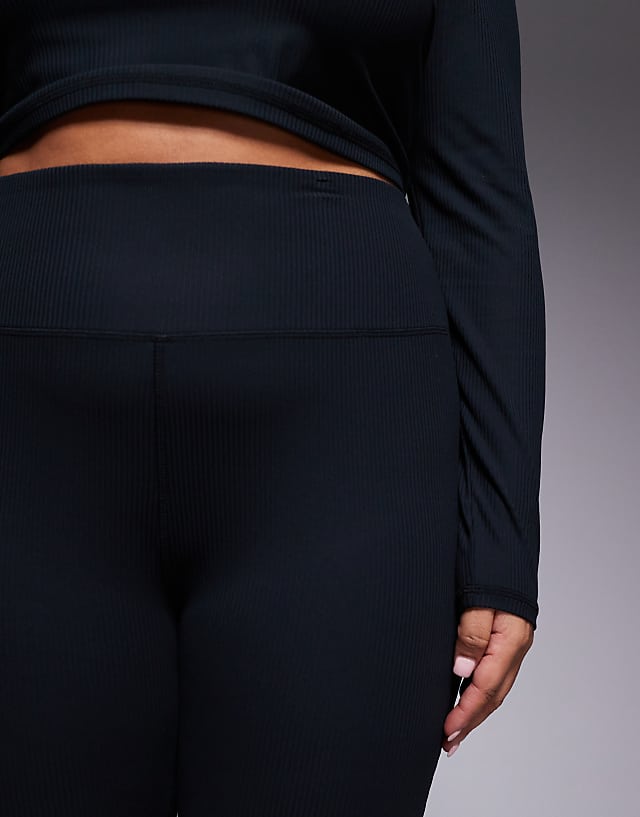 Asos 4505 Curve Soft Touch Rib Wide Leg Dance Pant In Black