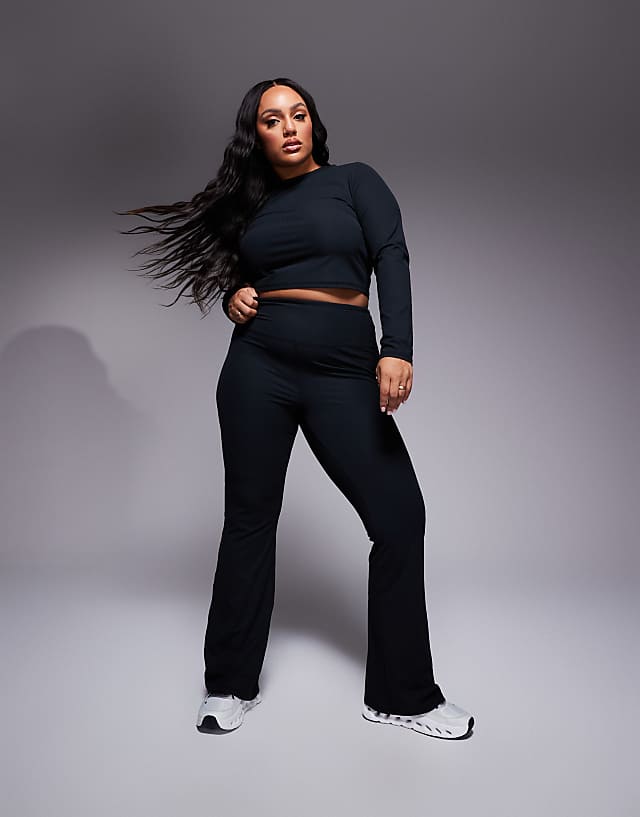 asos 4505 Curve soft touch rib wide leg dance pant in black