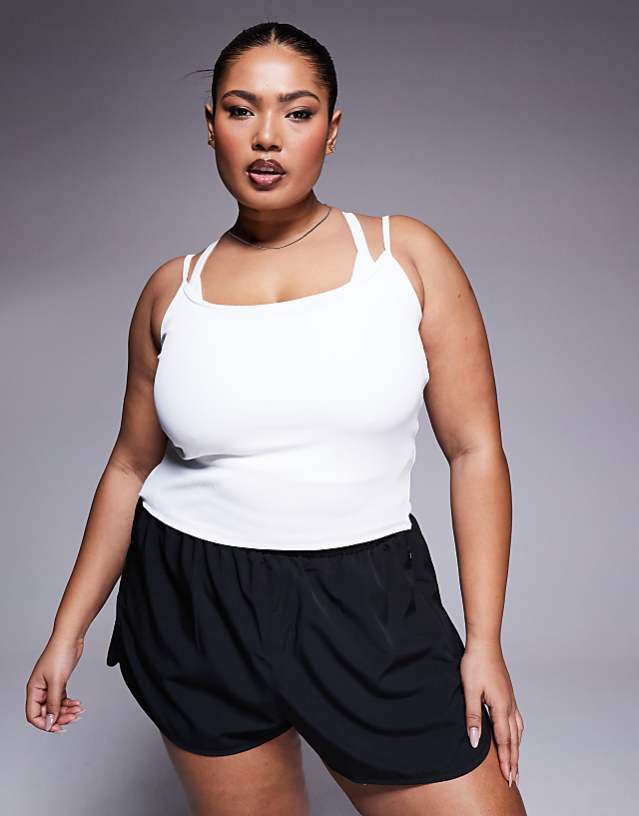 asos 4505 Curve strappy ribbed cami active vest in white