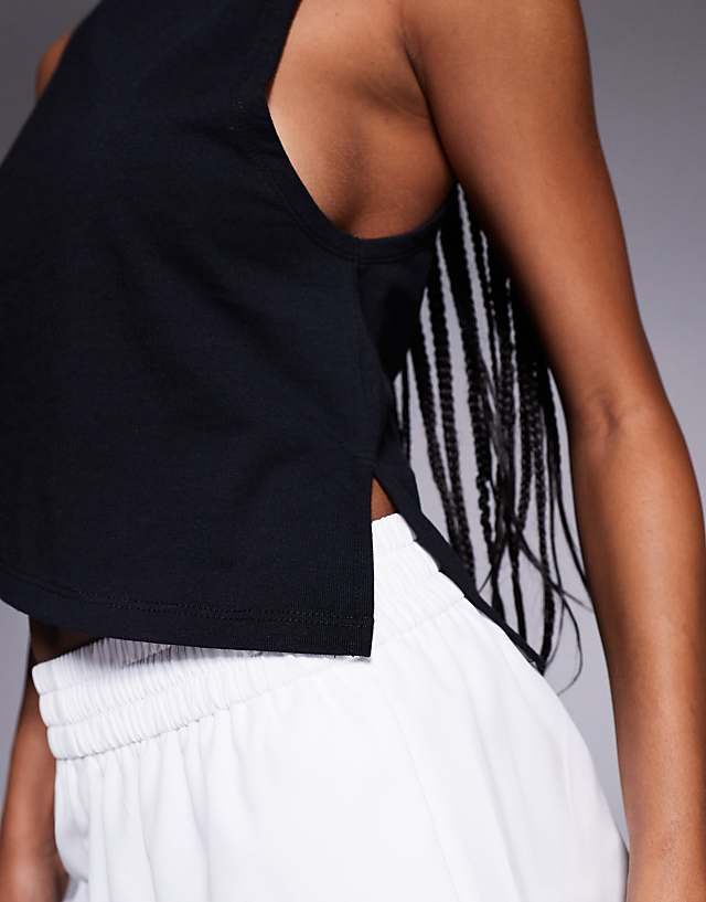 Asos 4505 Drop Armhole Cropped Cotton Vest With Quick Dry Finish In Black