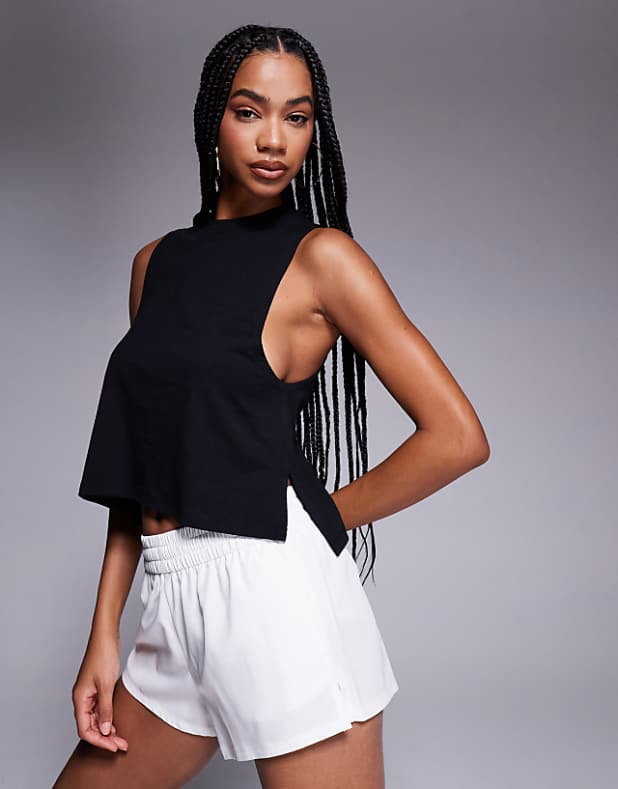 asos 4505 drop armhole cropped cotton vest with quick dry finish in black