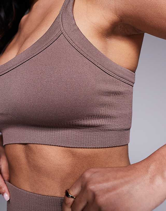 Asos 4505 Fuller Bust Sculpting Seamless Medium Support Sports Bra In Milk Chocolate