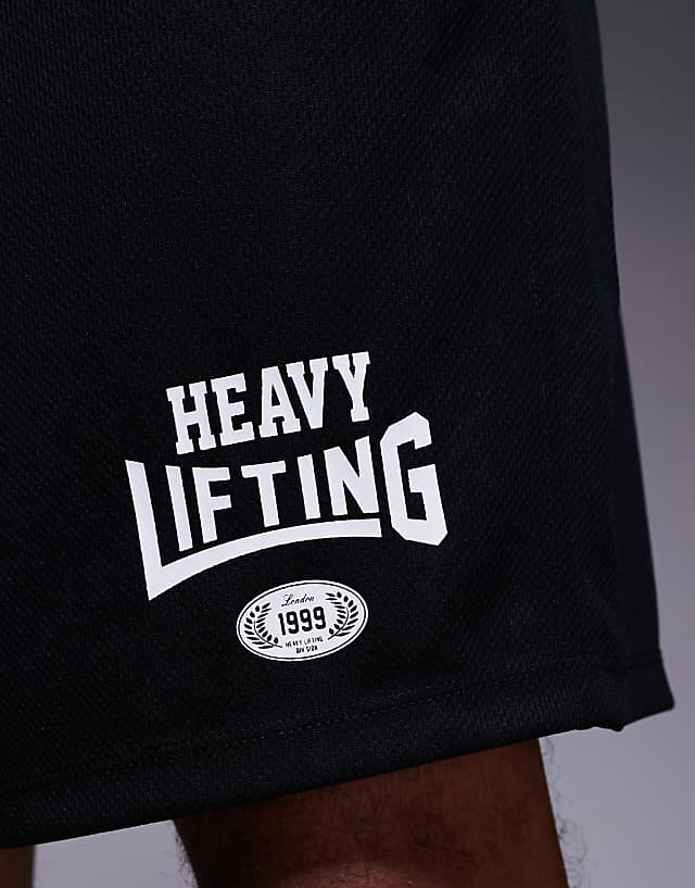 Asos 4505 Heavy Lifting Graphic Mesh Training Shorts In Black