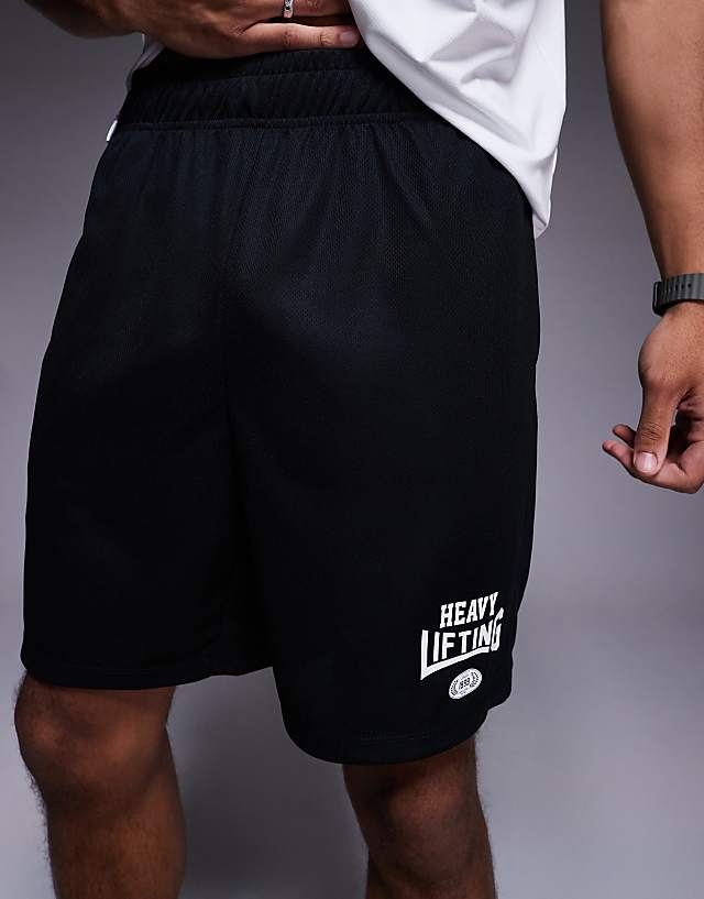 Asos 4505 Heavy Lifting Graphic Mesh Training Shorts In Black
