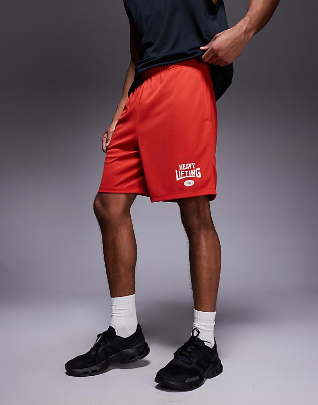 Asos 4505 Heavy Lifting Graphic Mesh Training Shorts In Red