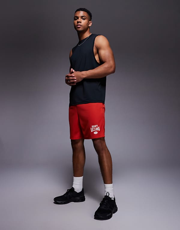 asos 4505 Heavy Lifting graphic mesh training shorts in red
