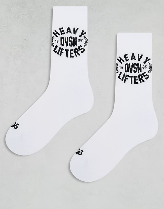 asos 4505 heavy lifting graphic training sock 2 pack in white