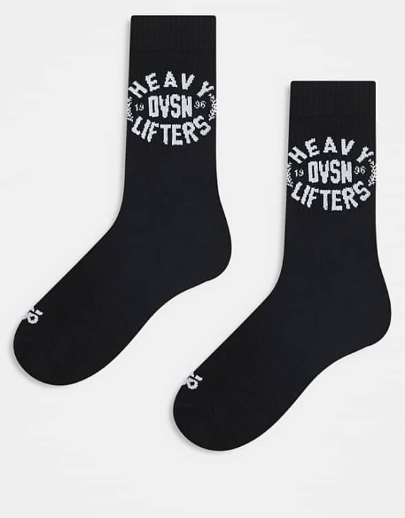 asos 4505 heavy lifting graphic training sock 2 pack in black