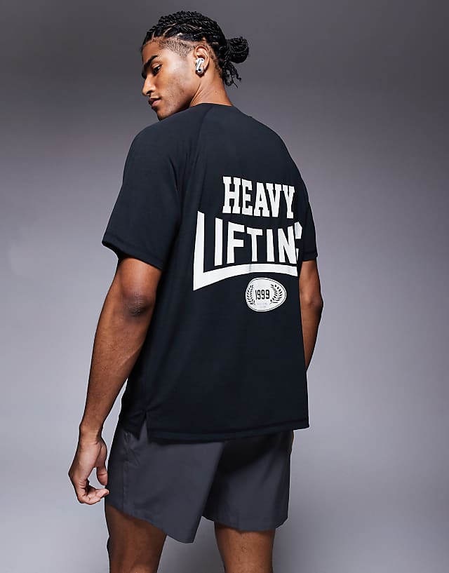 asos 4505 Heavy Lifting quick dry back print performance t-shirt in black