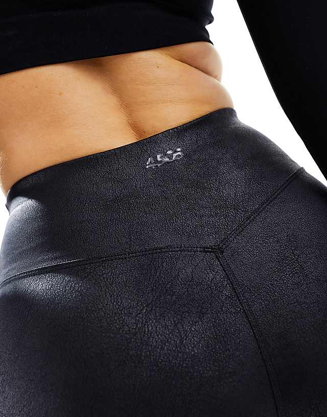 Asos 4505 Hourglass Gym Legging In Cracked Leather Effect In Black