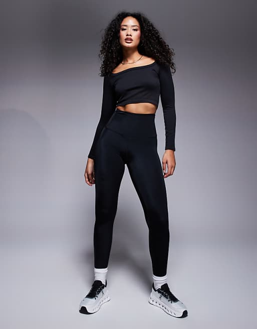 asos 4505 Hourglass Icon active bum sculpt high waist gym legging with inner pocket in black high shine