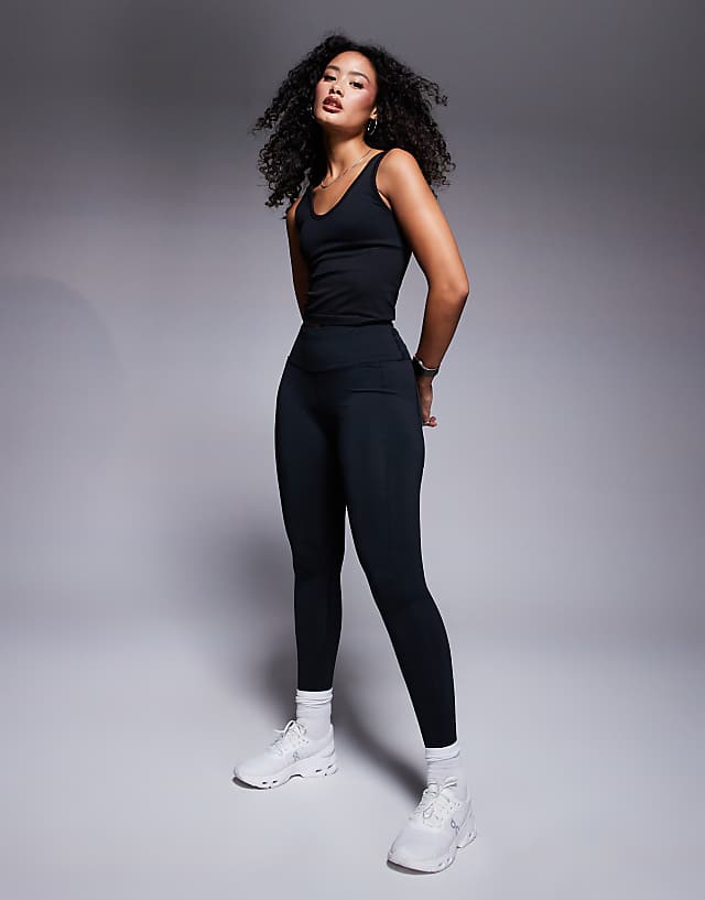 asos 4505 Hourglass Icon active tie waist run legging with phone pocket in black