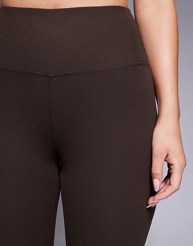 Asos 4505 Hourglass Soft Touch Rib Slim Kick Yoga Legging In Truffle