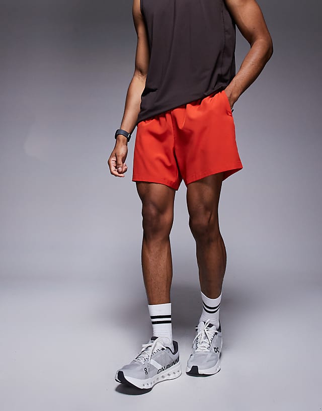 Asos 4505 Icon 5 Inch Quick Dry Training Shorts With Zip Pockets In Red