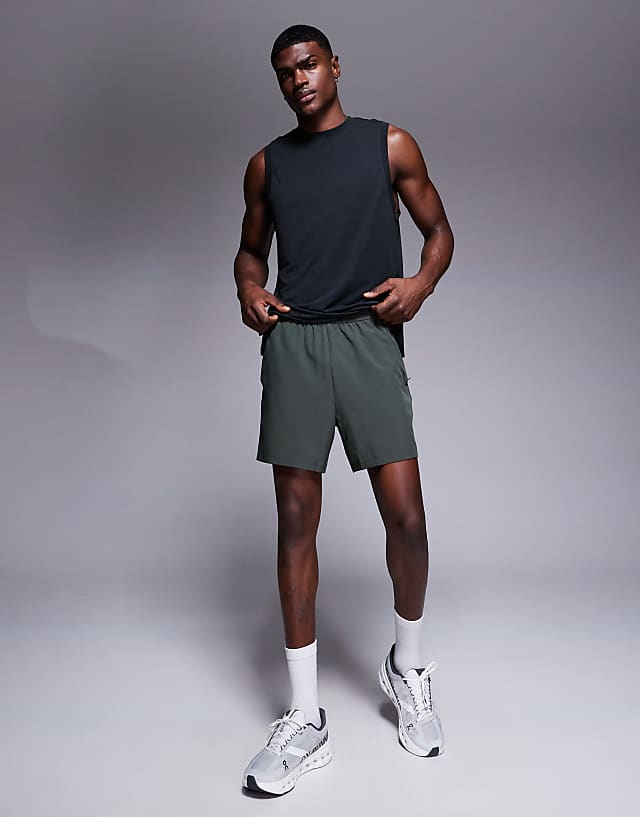 Asos 4505 Icon 5 Inch Quick Dry Training Shorts With Zip Pockets In Dark Green