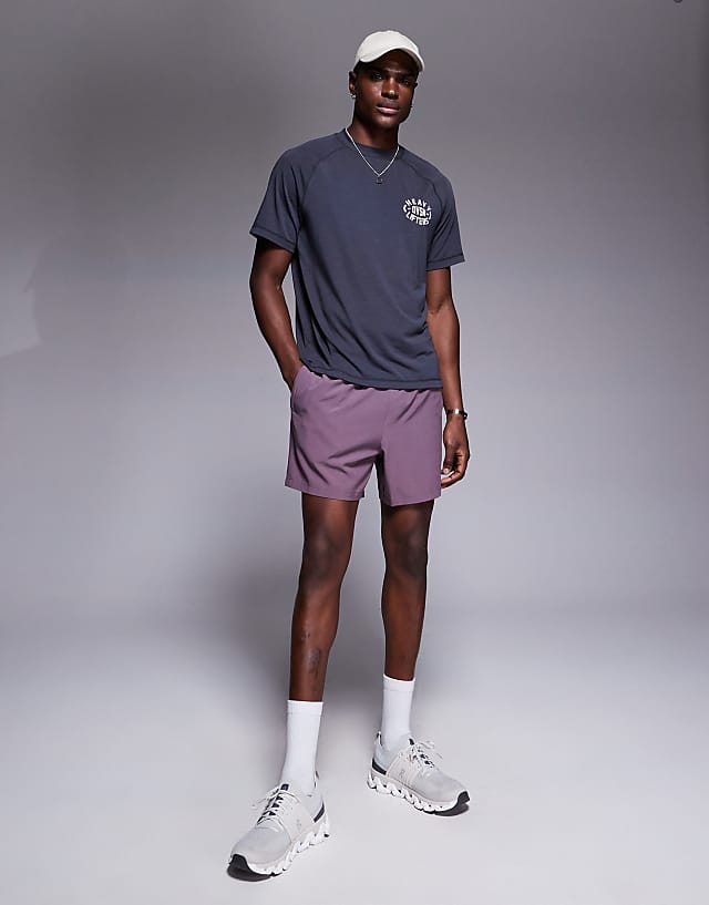 asos 4505 Icon 5 inch quick dry training shorts with zip pockets in grape