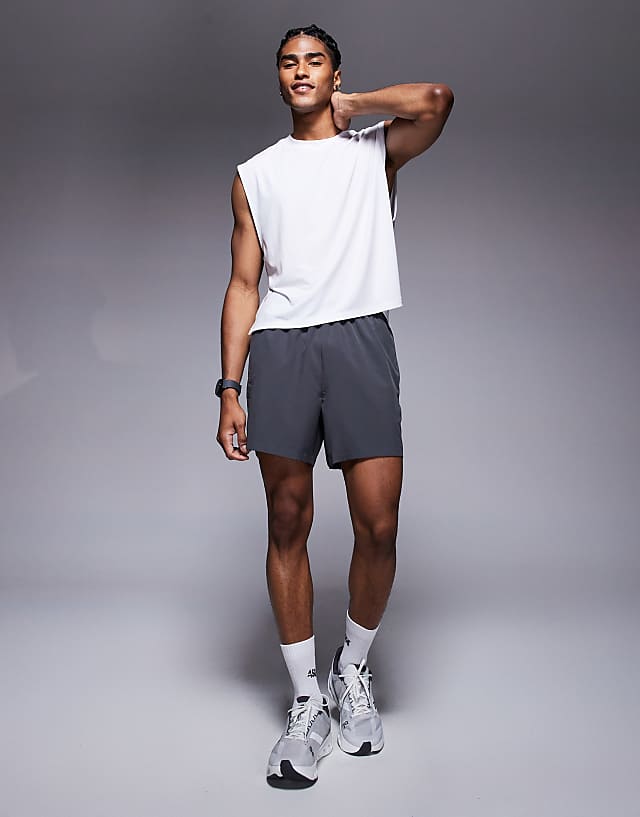 asos 4505 Icon 5 inch quick dry training shorts with zip pockets in graphite