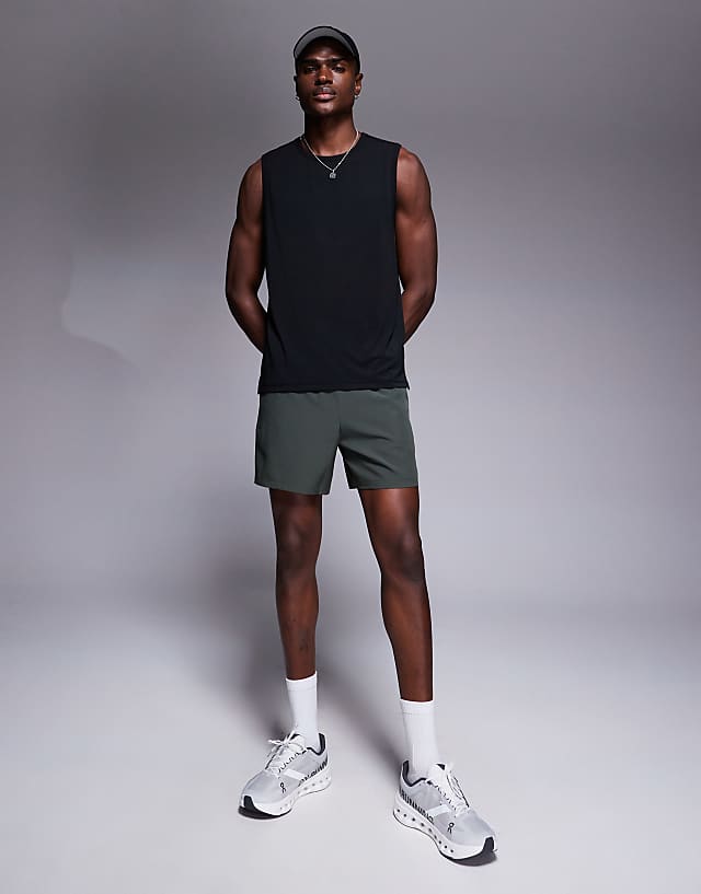 Asos 4505 Icon 5 Inch Quick Dry Training Shorts With Zip Pockets 2 Pack In Grey And Khaki