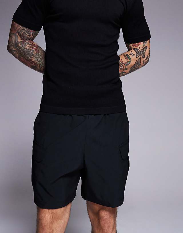 Asos 4505 Icon 7 Inch Quick Dry Training Cargo Shorts With Zip Pockets In Black