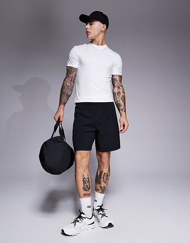 Asos 4505 Icon 7 Inch Quick Dry Training Shorts With Zip Pockets In Black