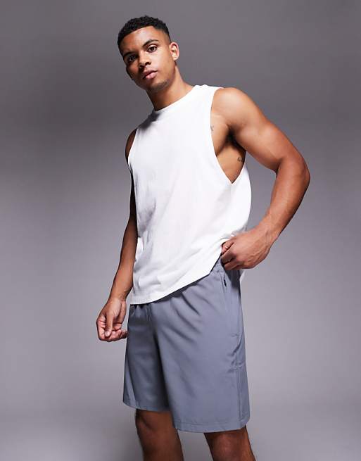 Asos 4505 Icon 7 Inch Quick Dry Training Shorts With Zip Pockets In Grey