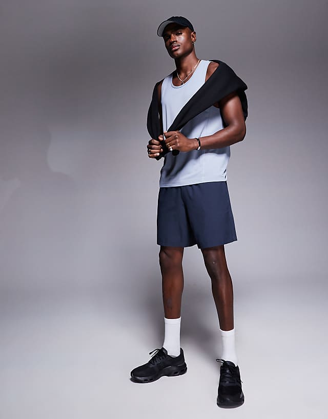 asos 4505 Icon 7 inch quick dry training shorts with zip pockets in midnight navy
