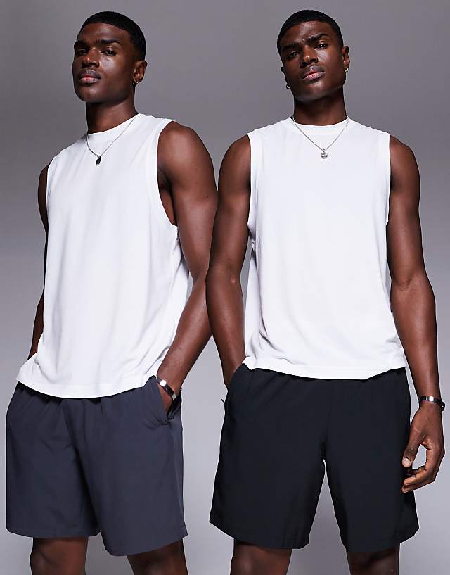 asos 4505 Icon 7 inch quick dry training shorts with zip pockets 2 pack in black and charcoal