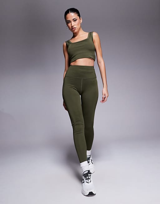 Asos 4505 Icon Active Bum Sculpt High Waist Gym Legging With Inner Pocket In Khaki