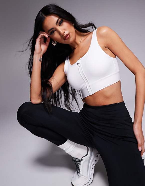 asos 4505 Icon active high support sports bra with removable padding and adjustable straps in white
