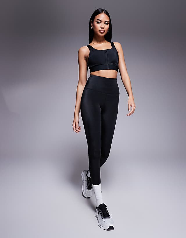 Asos 4505 Icon Active High Support Sports Bra With Removable Padding And Adjustable Straps In Black High Shine