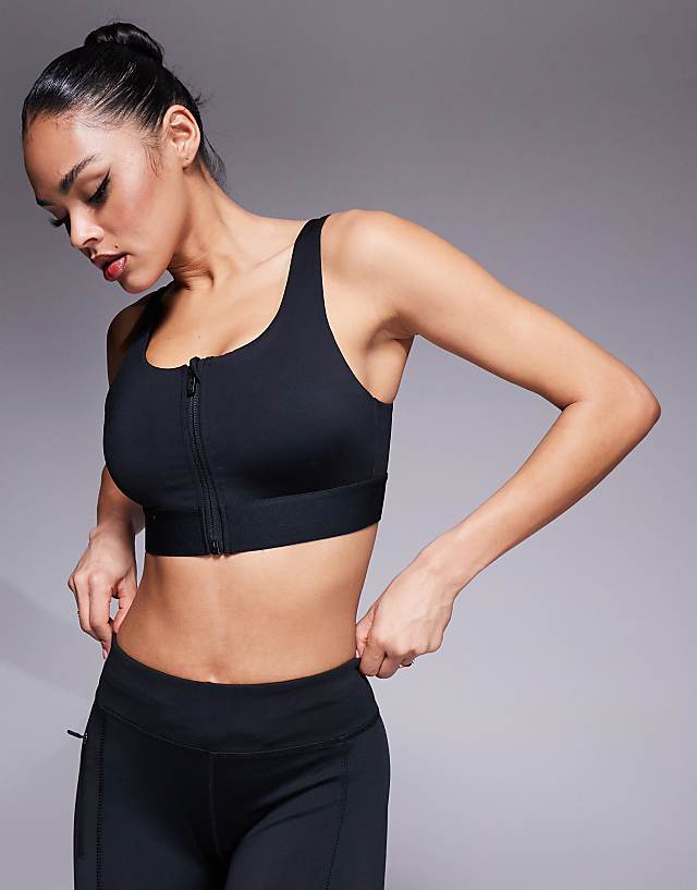 asos 4505 Icon active high support sports bra with removable padding and adjustable straps in black