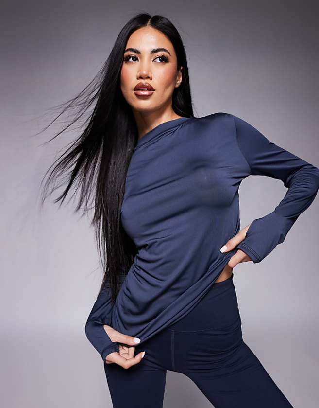 asos 4505 Icon active quick dry long sleeve running top in navy