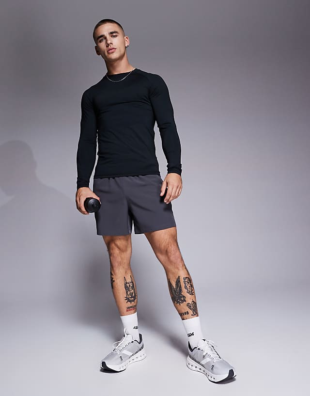 Asos 4505 Icon Active Quick Dry Muscle Fit Base Layer Training Long Sleeve Top In Black