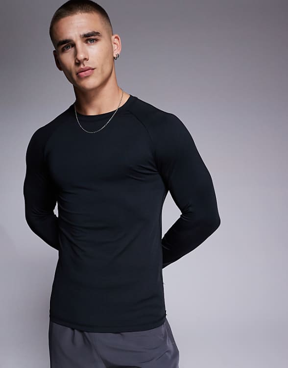 asos 4505 Icon active quick dry muscle fit base layer training long sleeve top in black