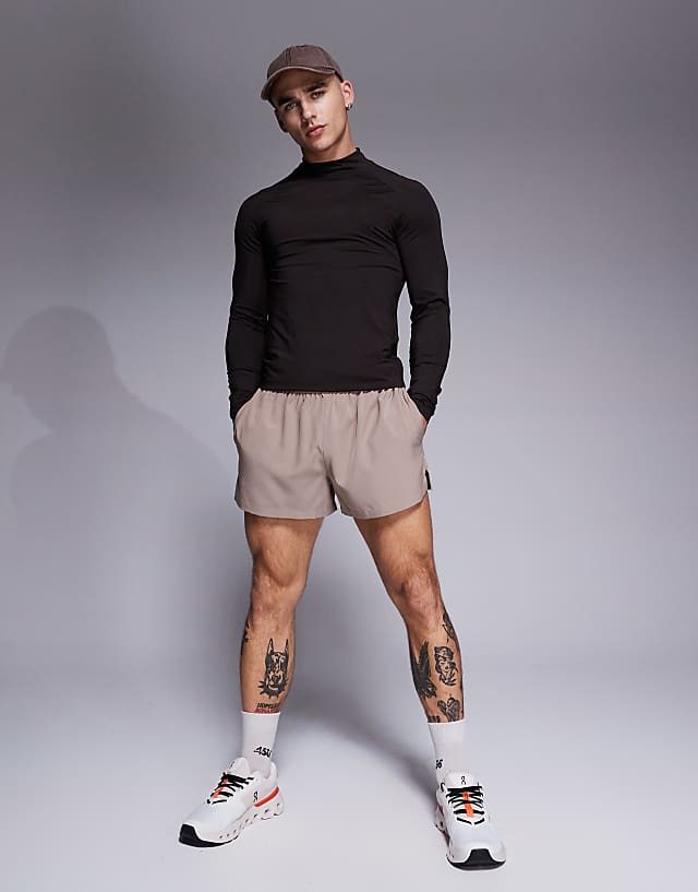 Asos 4505 Icon Active Quick Dry Muscle Fit Base Layer Training Long Sleeve Mock Neck Top In Dark Brown