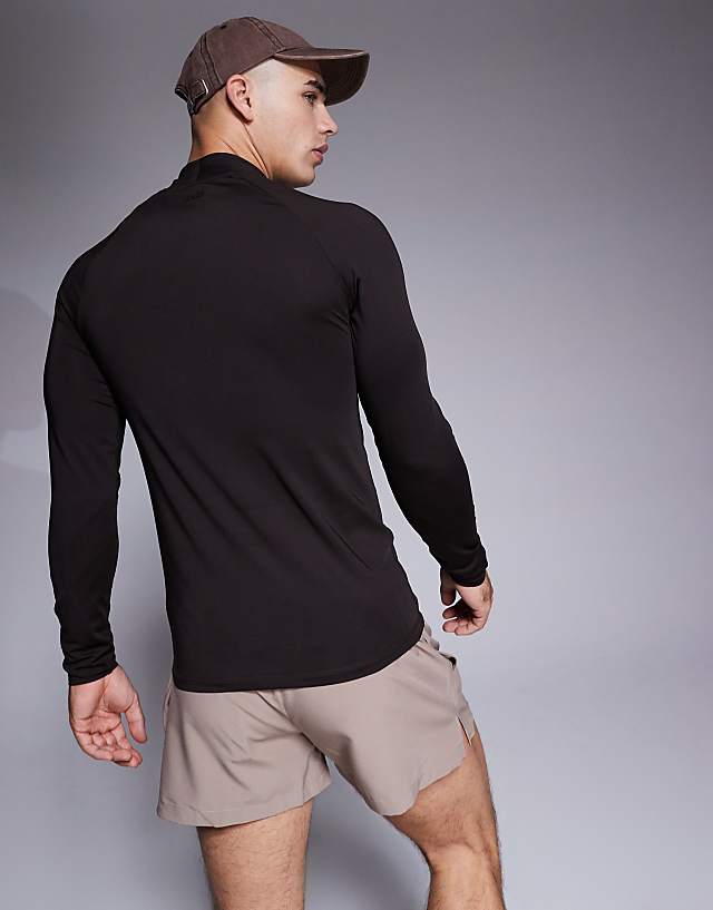 Asos 4505 Icon Active Quick Dry Muscle Fit Base Layer Training Long Sleeve Mock Neck Top In Dark Brown