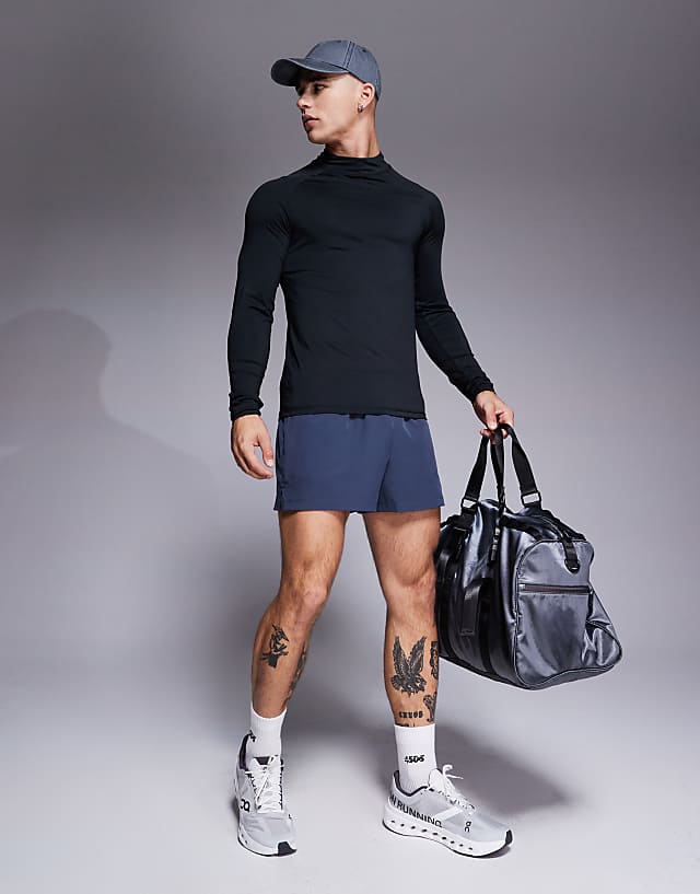Asos 4505 Icon Active Quick Dry Muscle Fit Base Layer Training Long Sleeve Mock Neck Top In Black
