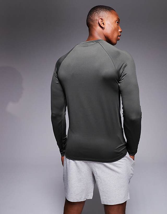 Asos 4505 Icon Active Quick Dry Muscle Fit Base Layer Training Long Sleeve Top In Khaki