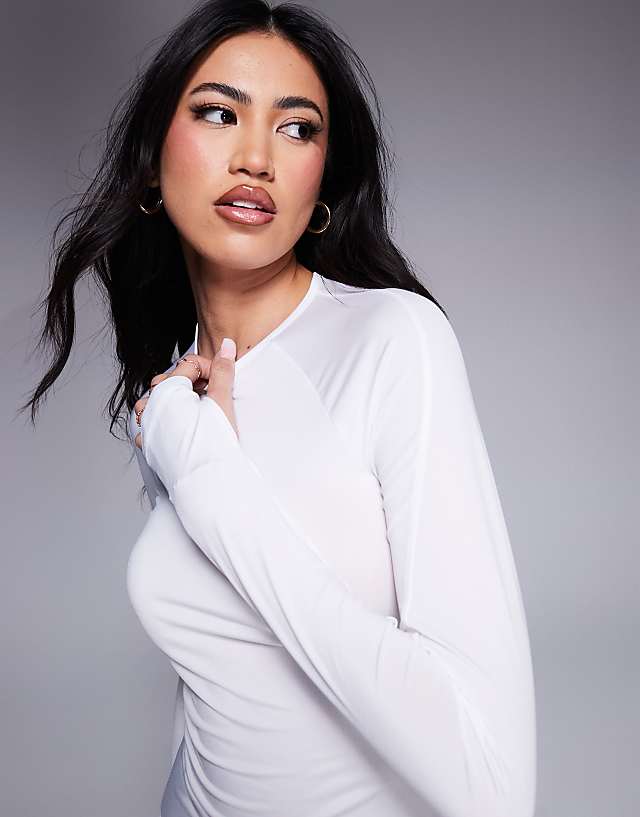 Asos 4505 Icon Active Quick Dry Slim Fit Long Sleeve Top In White