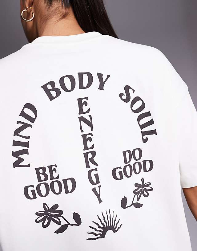 Asos 4505 Icon Back Print Heavyweight Cotton Oversized T-shirt With Quick Dry Finish In Off White